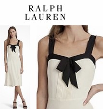 14. Lauren Ralph Lauren Ivory Black Bow A-Line Dress Square Neck Sleeveless Sz 8