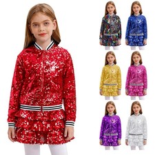 Girls Sequined Baseball Jackets + Ruffled Skirts Latin Jazz Dance Stage Costume