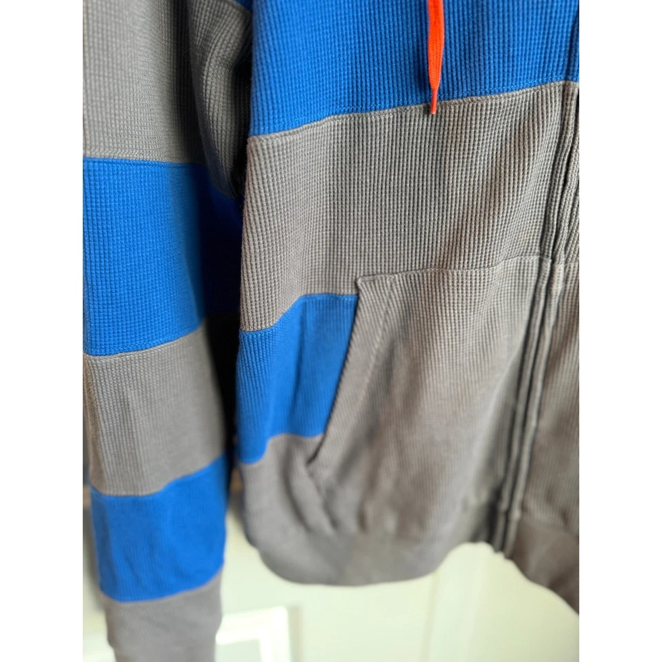 Moletom com capuz Habitat masculino listrado zíper completo laranja azul cinza tamanho G - Imagem 3 de 4