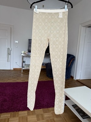 Marine Serre   Moon Embroidered Sheer Leggings (Beige, Size L)