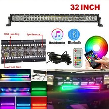 32 180w Rgb Led Light Bar Wchasing Halo Ring Lamp Driving Truck Offroad Atv
