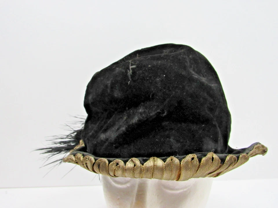 Rare Antique La Cherie Victorian Women's Black Velvet Feathers Fashion Hat #H5 - Image 2 of 4
