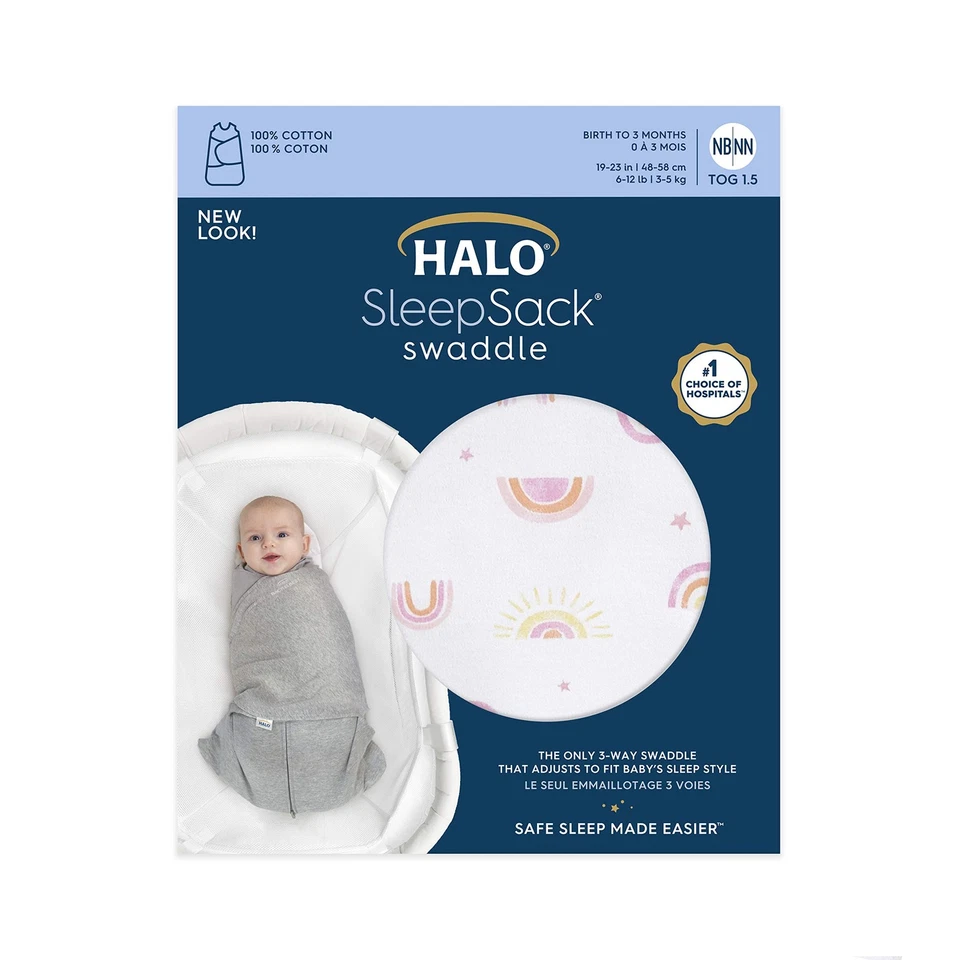 Saco de dormir Halo Swaddle recién nacido 100 algodón sol arco iris solución segura para dormir Foto 4 de 4