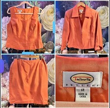 Talbots Petites 12 3 Piece Skirt Suit Set Silk Cotton Coral Career