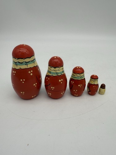 Vtg Santa Nesting Dolls Set of 5 Hand Painted - Picture 3 of 7