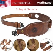 TOURBON 2 Points Leather Gun Sling Swivels Rifle Ammo Carry Holder Rest Hole US