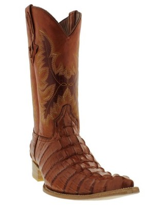 Mens Western Boots Cognac Alligator Tail Print Cowboy Ranch 3X Toe Size 6