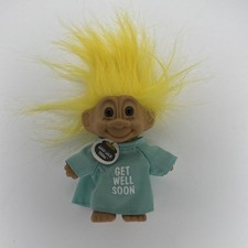 Vintage 5" Russ Troll Get Well Soon Patient Sick with Green Gown Yellow Hair