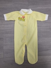 Vintage Yellow Lightweight Polyester Baby Sleeper Ducks Button Up