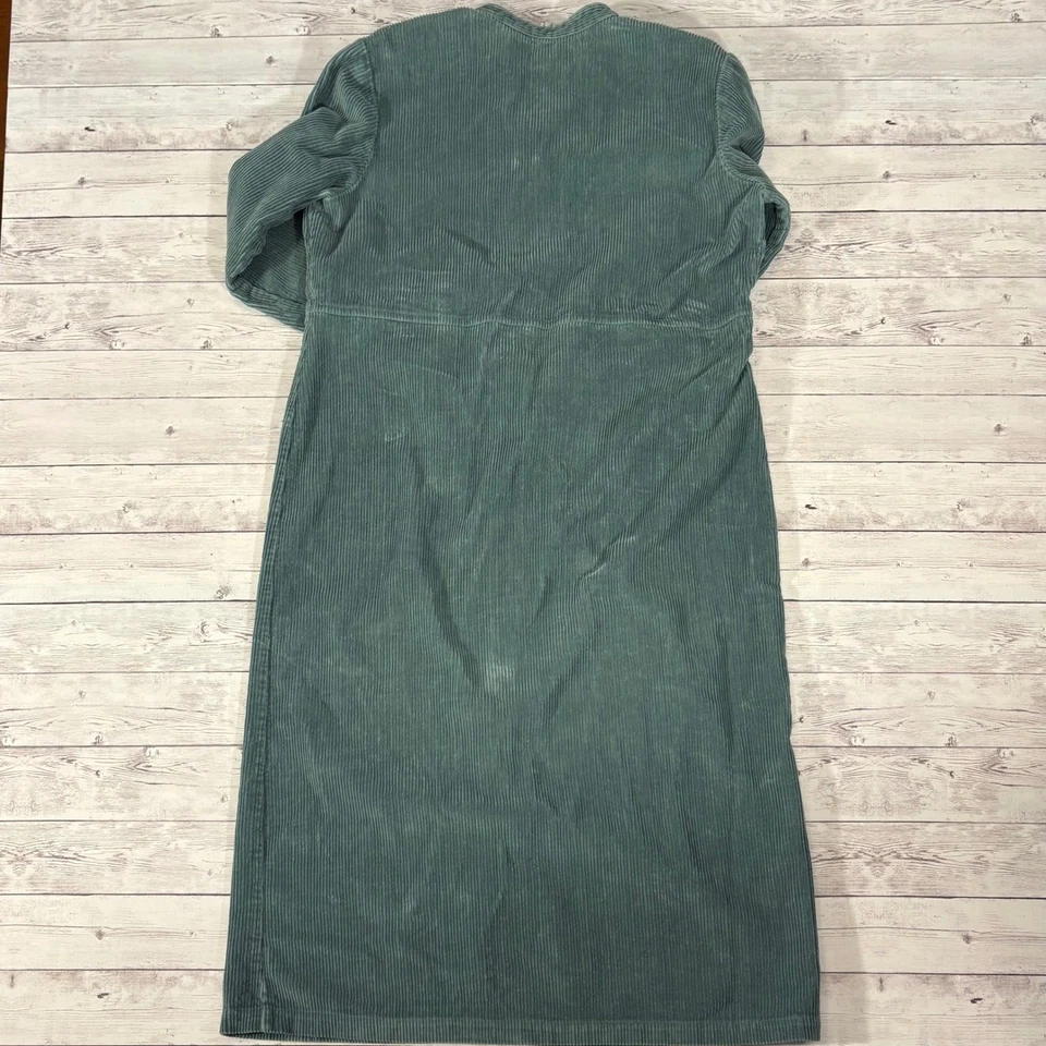 Vestido de pana Orvis para mujer PM Petite mediano botón delantero manga larga verde Foto 2 de 4