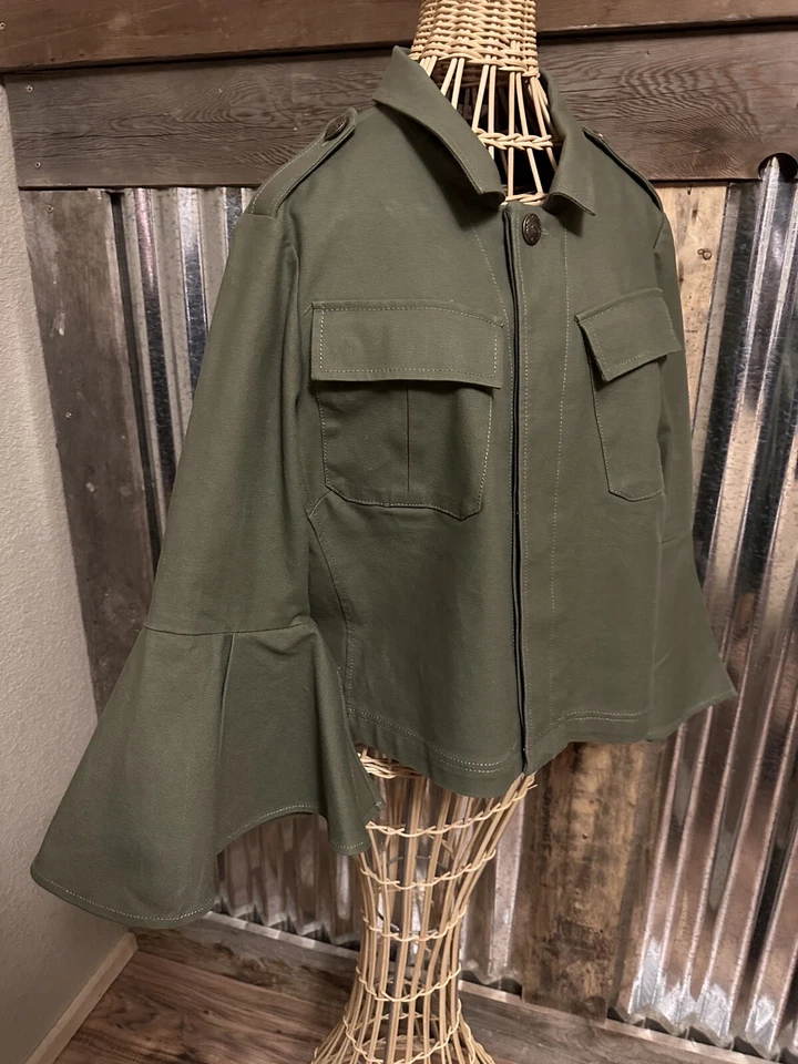 Chaqueta utilitaria RACHEL ROY para mujer 10 mangas de campana 3/4 bolsillos abotonados militar Foto 3 de 4