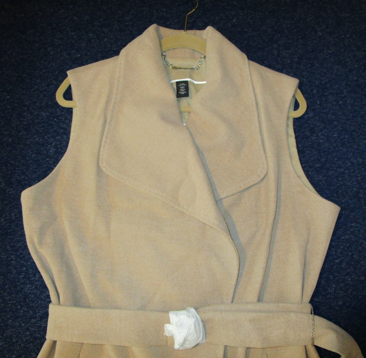 White House Black Market L/XL NWT Long Camel Belted Vest