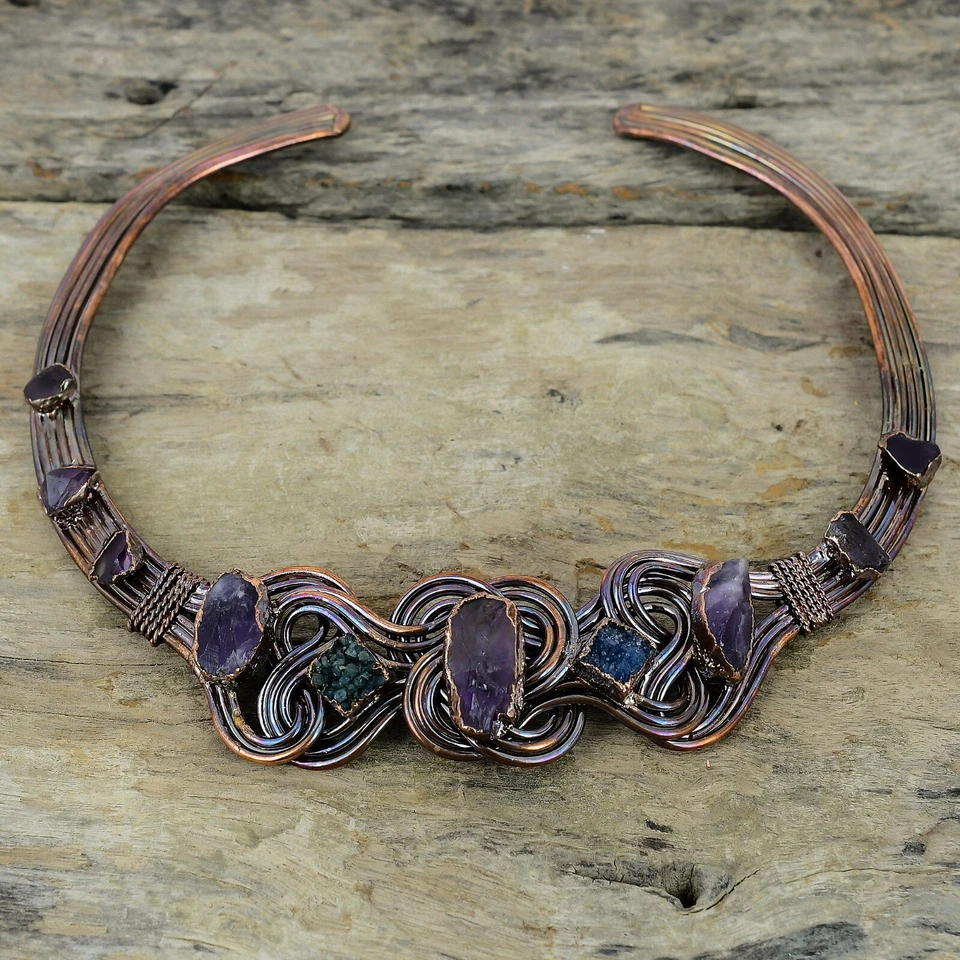 African Amethyst Rough Copper Gift For Mom Electroformed Necklace Adjustable" - Image 3 of 4