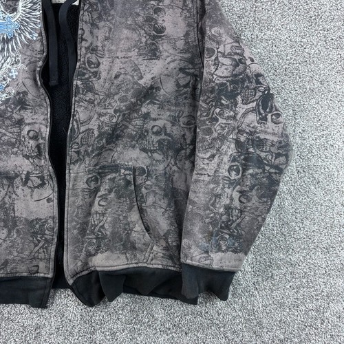 Vintage y2K No Boundaries Skull Hoodie Mens XL Gray Cross Fleece Lined Grunge - Picture 3 of 7