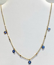 14k Yellow Gold Evil Eye Adjustable Station Necklace 18"