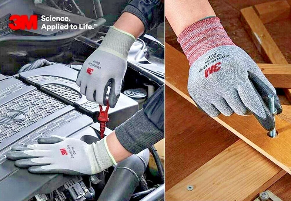 Paquete de 10 guantes de trabajo protectores de nailon recubiertos con agarre de nitrilo micro espuma 3M grises Foto 3 de 4