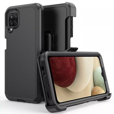 For Samsung Galaxy A12 Case Phone Cover Shockproof Belt Tempered Glass Screen