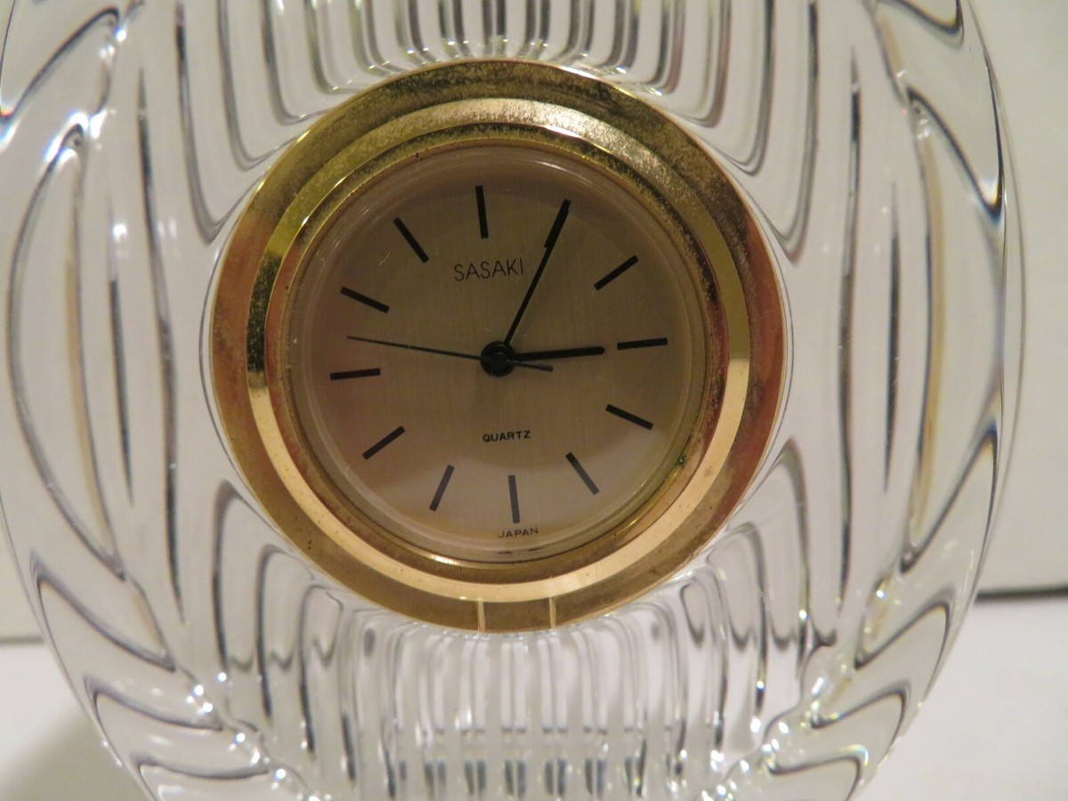SASAKI CLEAR LEAD CRYSTAL QUARTZ CLOCK-FREE STANDING OR PAPER