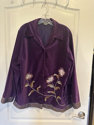 Jessica Holbrook vintage purple velvet floral embroidered Size  large