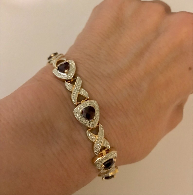 Ross Simons 14K Gold Over Sterling Silver Garnet Tennis Bracelet 7.5" Trillion X