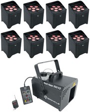 8 Chauvet DJ Freedom Par T6 Wireless Rechargeable RGB LED DMX Wash Lights Hazer