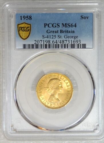 1958 Queen Elizabeth Gold Sovereign PCGS MS64 Bright Luster Just Graded #H228A - Picture 1 of 4