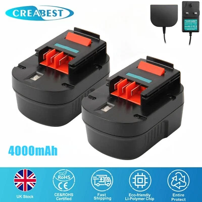 CREABEST Battery/Charger For Black&Decker 12V 4.0Ah Ni-MH A12 A1712 FSB12 BD12PSK CP122K