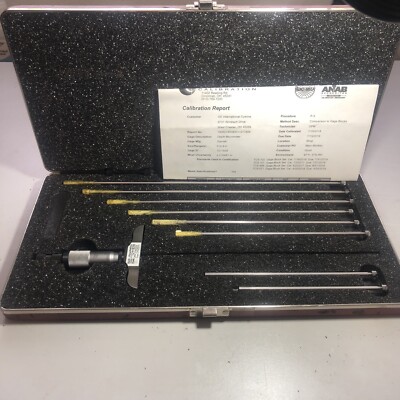 STARRETT 445AZ-9RL DEPTH MICROMETER 0-9  3  BASE W/CALIBRATION REPORT (L14)