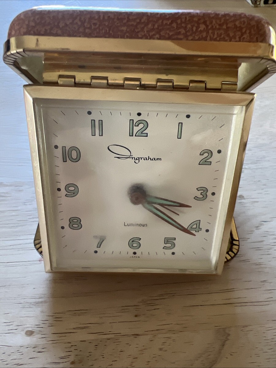 Vintage Ingraham Foldable Travel Alarm Clock Luminous Glow In Dark