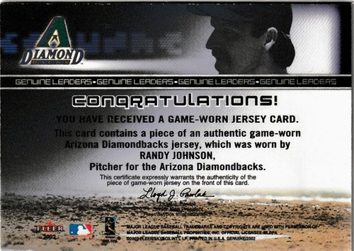 2002 Fleer Genuine Genuine Leaders Game-Worn Jerseys Randy Johnson - Picture 2 of 2