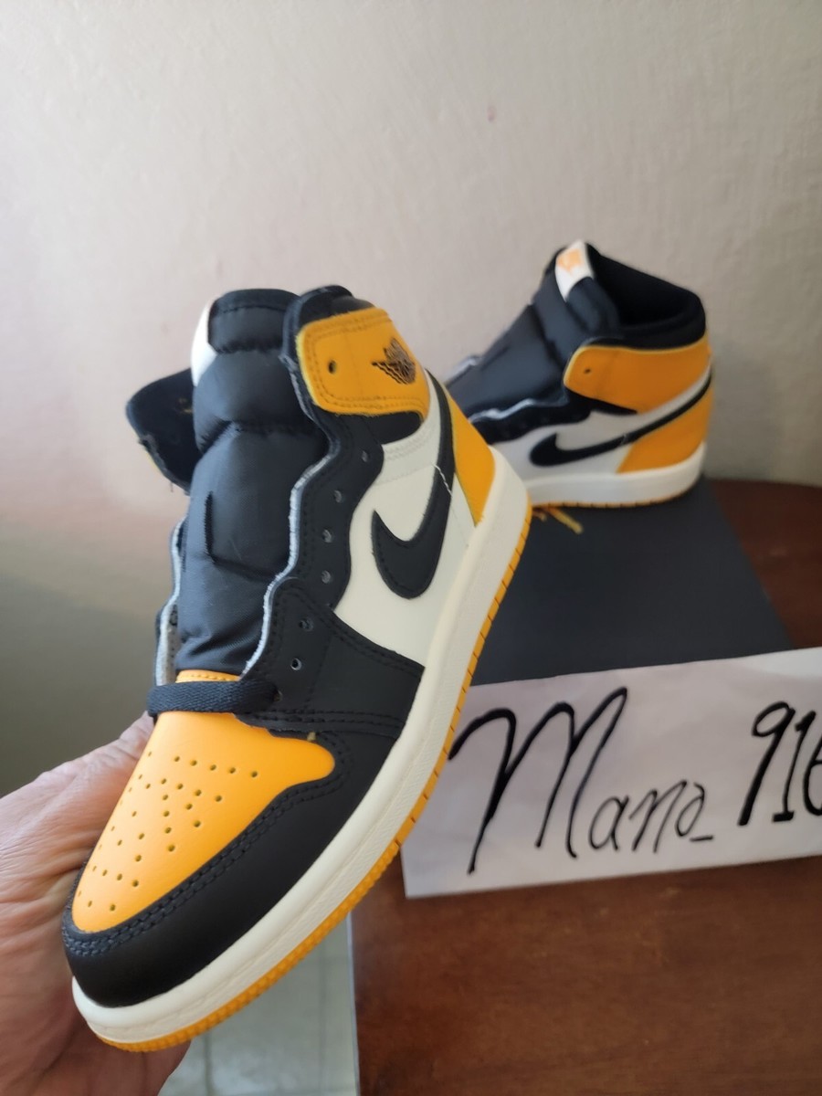 ⚫️⚪️🟡 sz 1Y Nike Air Jordan 1 High OG (PS) Taxi Black