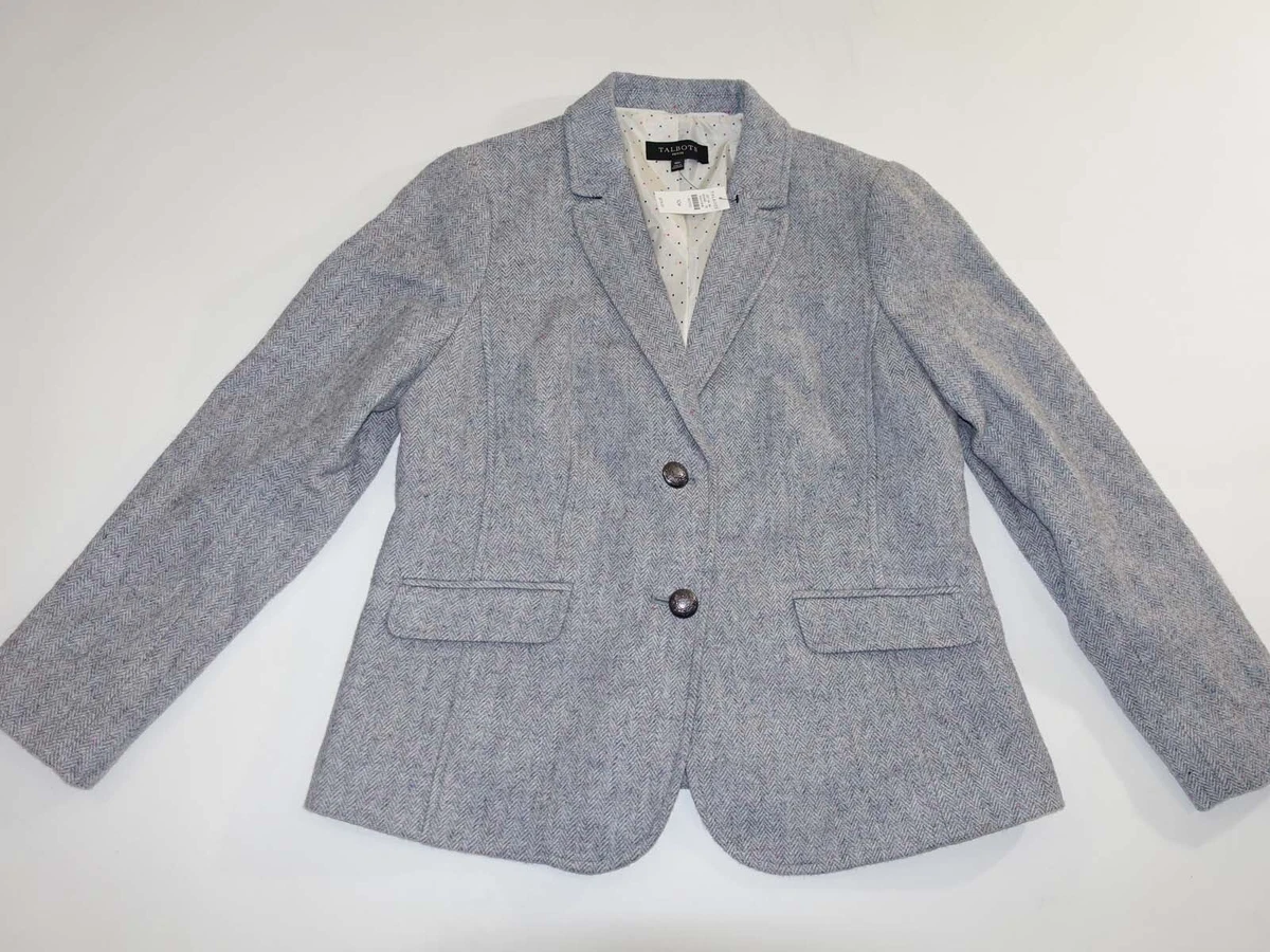 Talbots Women's Herringbone 1 Button Blazer Jacket Size 10 Petite NWT Gray  Tweed