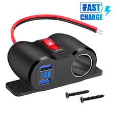 12-24V Dual USB QC3.0 Car Charger Power Outlet Cigarette Lighter Socket Splitter