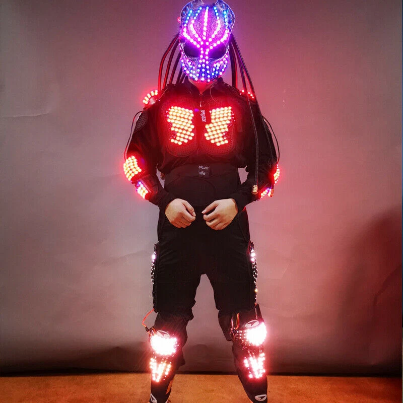 LED Robot Predator Helmet Costume Suit Bar Party Show Glow Light Clothing Set - Bild 4 von 4