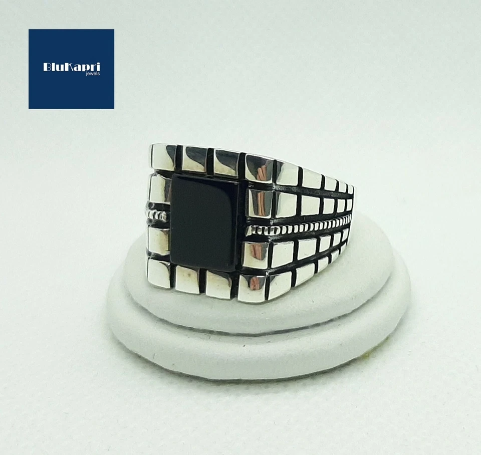 Anello uomo Argento 925 inciso con onice nera mis .25 - Immagine 4 di 4