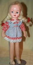 1950's Vintage 14" Cloth Doll w/ Celluloid Face Mohair Braids