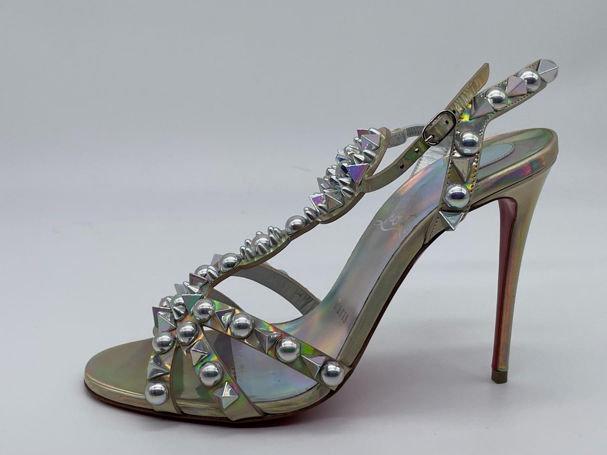 Christian Louboutin GOLDORA 100 Spike Studded Iridescent Heel
