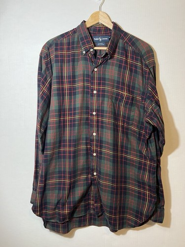 Vintage Ralph Lauren Shirt Mens L Red Green Plaid McMeel Flannel Button Baggy