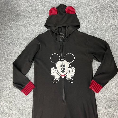 Disney Mickey One Piece Pajama Youth Girls S Small Zip Front Footless Hooded PJs - Picture 3 of 12
