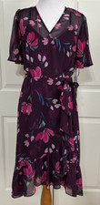 NWT Calvin Klein size 4 purple pink short sleeve ruffled faux wrap dress $134