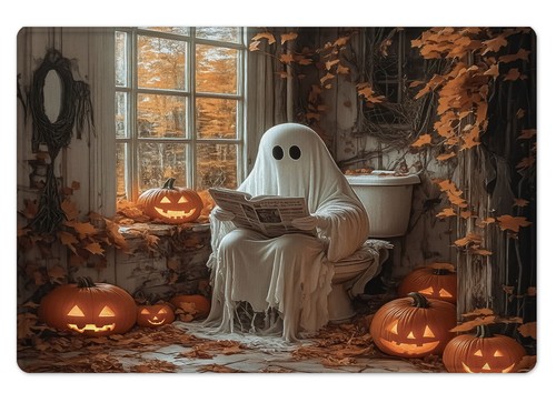 Fall Leaves Scary Gothic Halloween Ghost Shower Curtain Bathroom Accessories Set - Picture 7 of 25