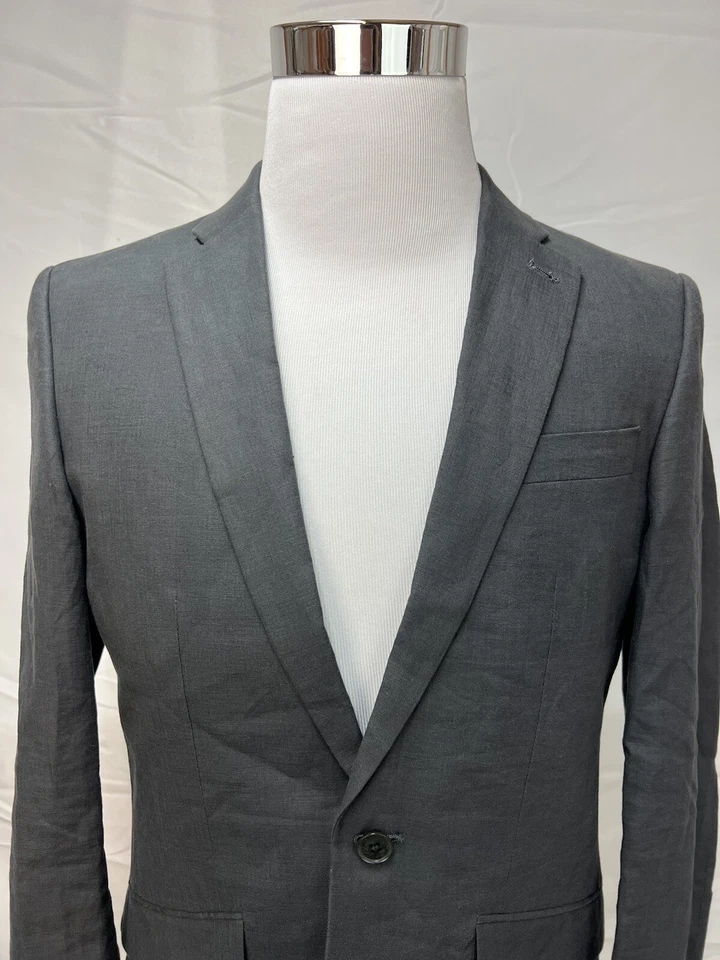 Jaqueta Blazer Masculina Next 100% Linho Cinza Botão Único Ventilação Única 36R - Imagem 2 de 4