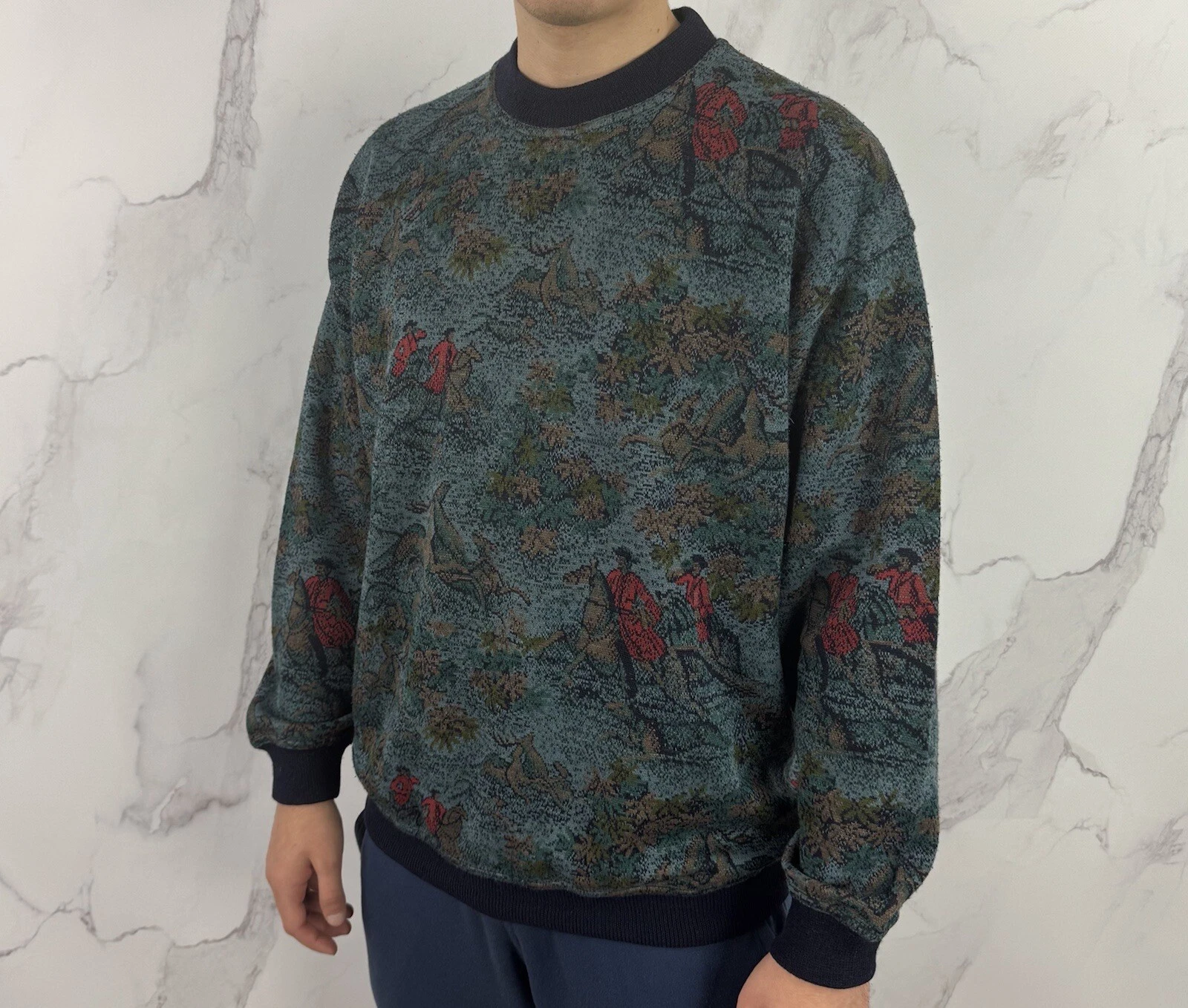 Vintage Crazy Pattern Royal Hunt Overprint Woll/Acrylic Sweater