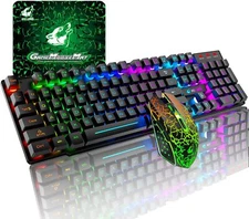 2.4G Wireless Gaming Keyboard & Mouse Set Rainbow LED Backlit for PS4 XBOX ONE