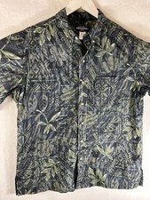Riggers Hawaiian Shirt Medium Cotton Green Floral Made In Hawaii w/Free shippin