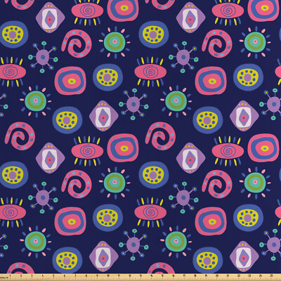 Abstrakt Satin Stoff als Meterware Lustige Quirky Forms Doodle