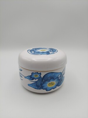 Vintage Aquarius Bath Powder Lidded Ceramic Container Max Factor Floral 