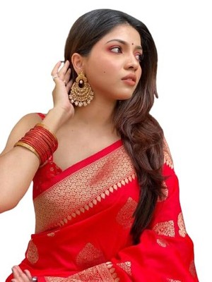 Flosive Women's Kanjivaram Silk Saree With Handloom Weaving Work With Blouse