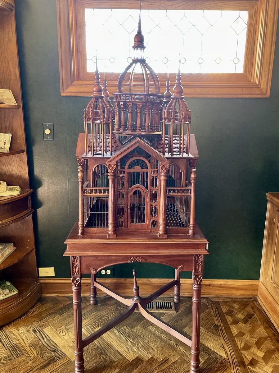 Antique Monumental Victorian Cathedral Wooden Mahogany Bird Cage