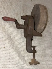 VINTAGE HAND CRANK BENCH MOUNT KNIFE SHARPENING GRIND STONE